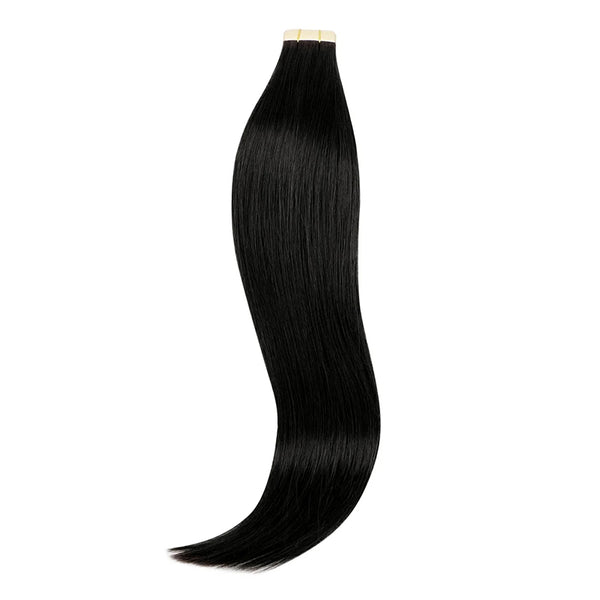 Seamless Shine: Tape-In Hair Extensions for Glossy Locks - Jet Black
