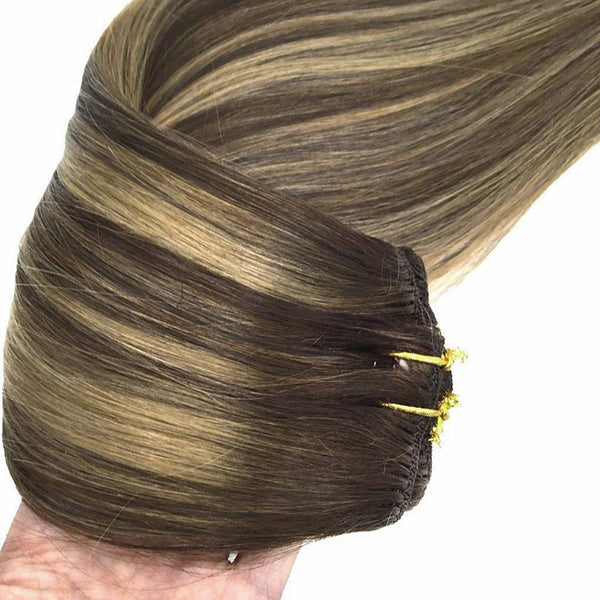Timeless Elegance: Clip-In Vintage Hair Extension - Caramel Blonde Balayage